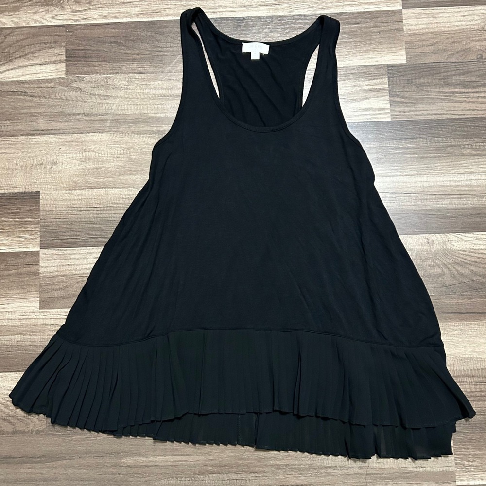 Umgee Tank Top Blouse M Black Pleated Ruffle Hem Peplum Racerback Boho Chic Edgy